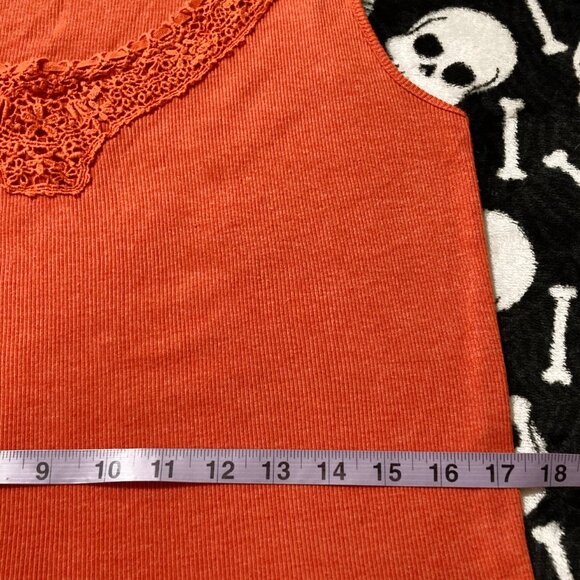 EDDIE BAUER Orange crochet floral lace trim ribbed tank top ~ MEDIUM LARGE shirt - Picture 8 of 11